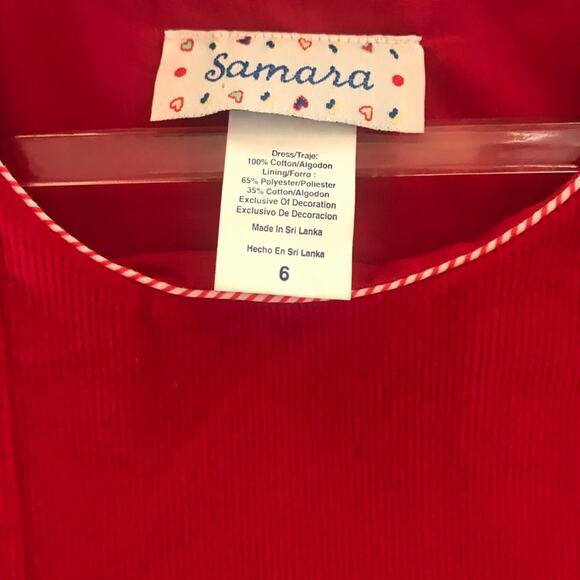 Samara Girls Red Pleated Corduroy Candy Cane Jumper Dress Size - 6 - Picture 5 of 5